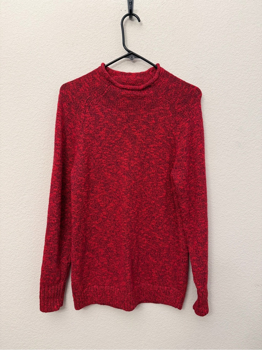 L.L. Bean Red Marbled pattern Roll Mock Neck Sweater Sz M All Cotton
